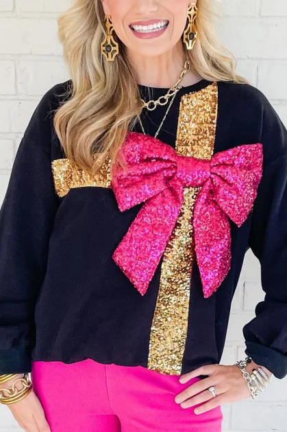 Christmas element sequin print long-sleeved sweatshirt