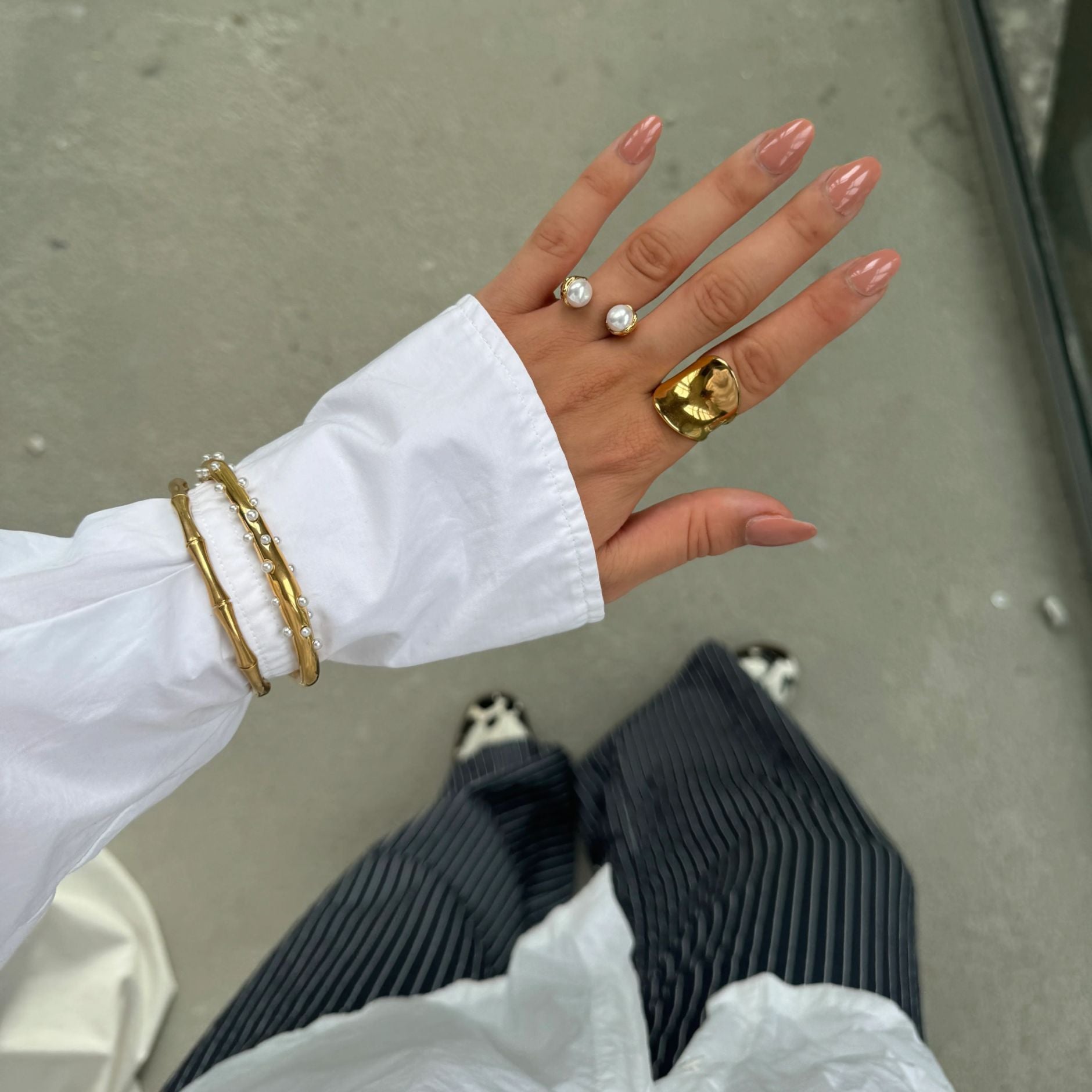 DayJewel Pearl Titanium Steel Ring Women'S Niche Design Ring 18K Gold Stainless Steel Bracelet Rings