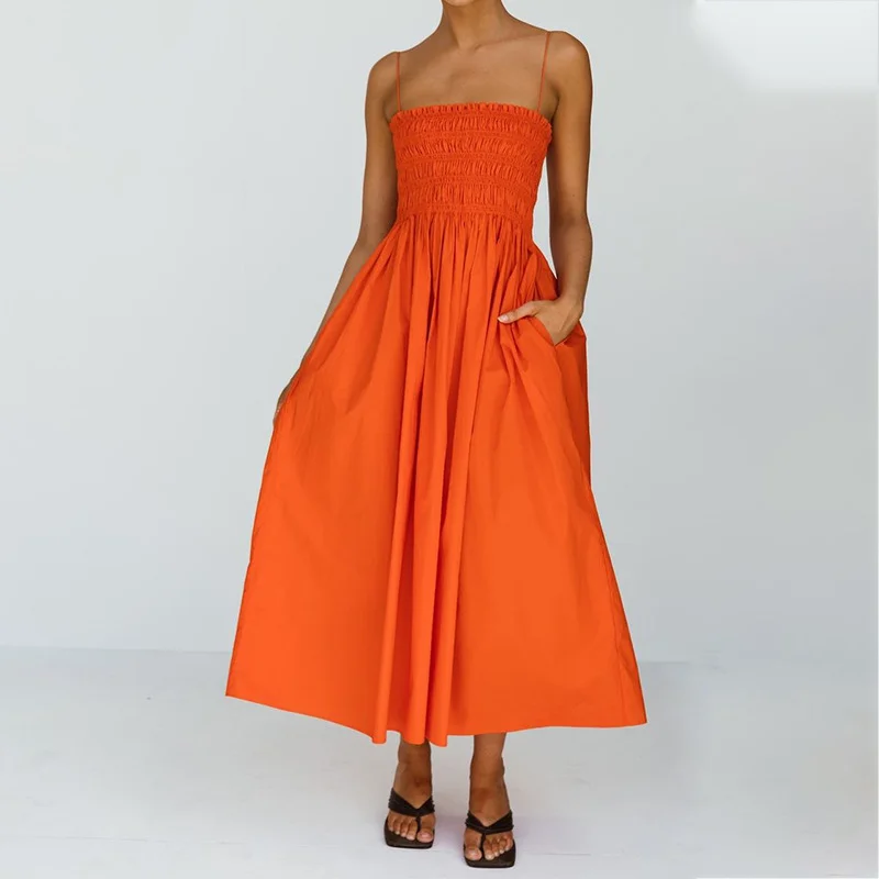 Toloer Toloer Spot 2023 Spring New Women's Fashion Temperament High Waist Sling Cotton Hemp Dress-Outfit Ideas