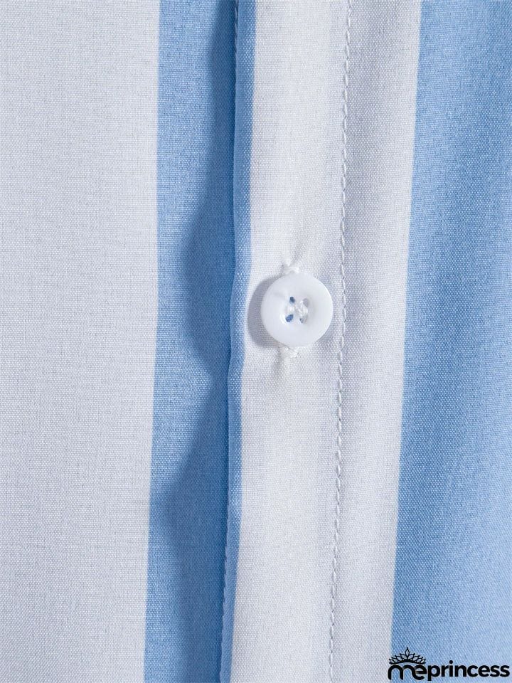 Men's Vertical Striped Button Down Aloha Shirt for Beach