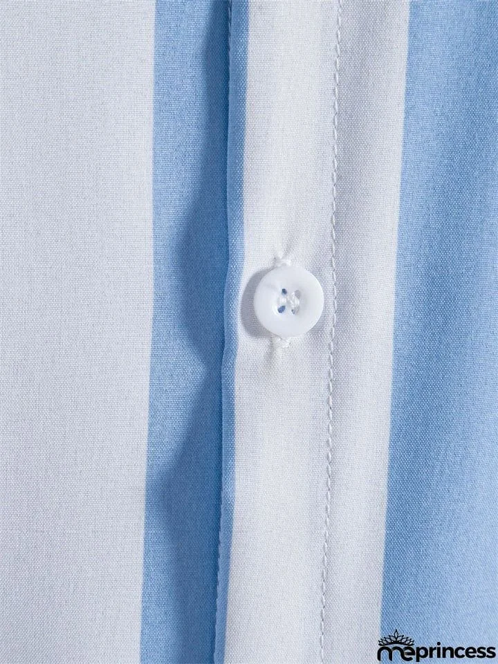 Men's Vertical Striped Button Down Aloha Shirt for Beach