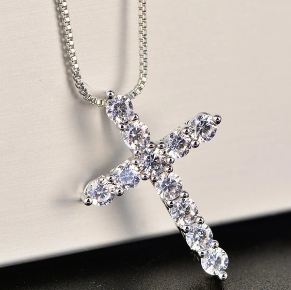 Cross Diamond Moissanite Pendant Necklace 925 Sterling Silver Party Wedding Choker Statement Necklace Women Silver 925 Jewelry - Shop Trendy Women's Fashion | TeeYours