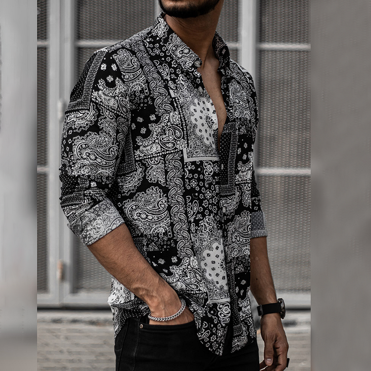 BrosWear Black Bandana Print Long Sleeves Shirt