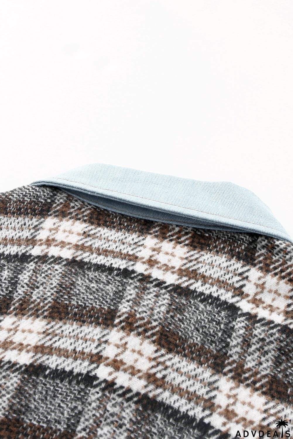 Plaid Patchwork Raw Hem Denim Jacket