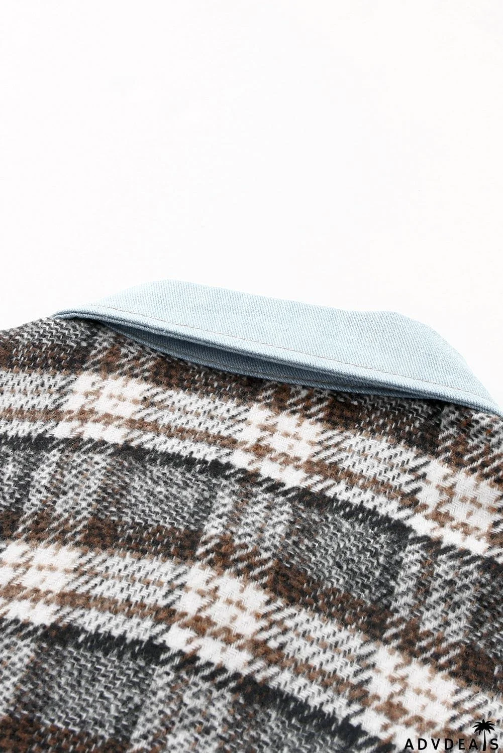 Plaid Patchwork Raw Hem Denim Jacket