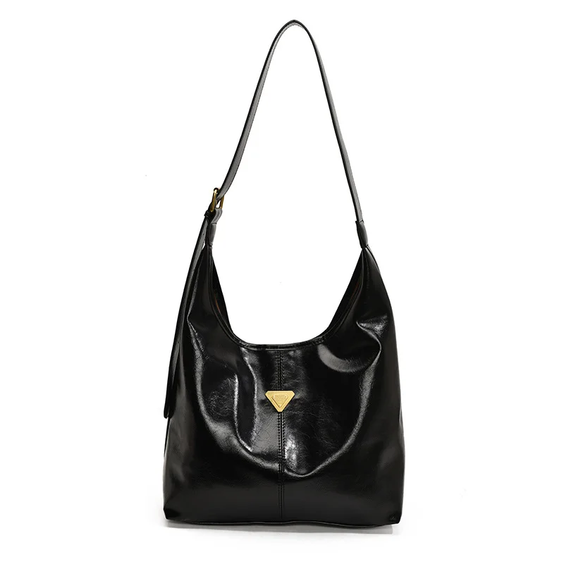 Pongl Pongl Large Capacity Bag Female 2024 New Commute To Work Tote Bag Oil Leather Texture One Shoulder Bucket Bag