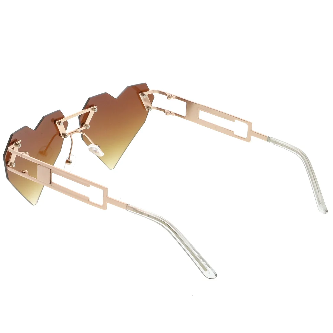 Oversize Laser Cut Heart glasses With Metal Arms Rivet Tinted Lens 60mm