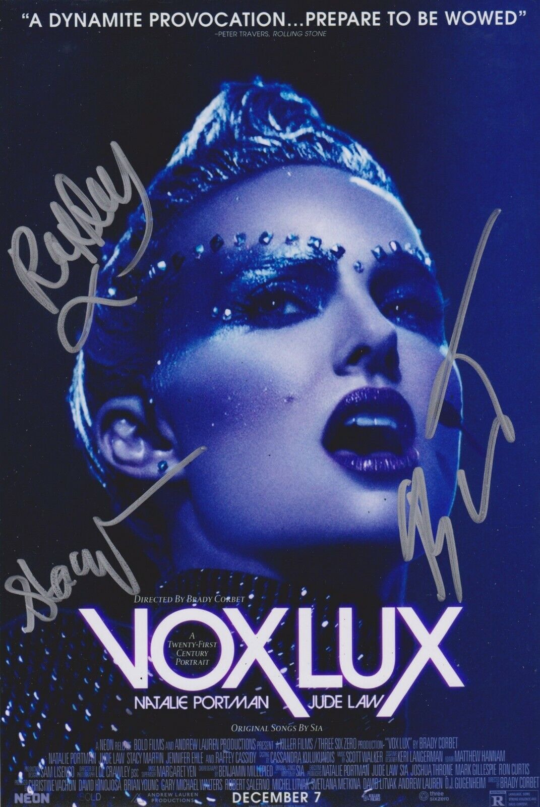 Brady Corbet/Raffey Cassidy/Stacy Martin Signed Vox Lux 12x8 Photo Poster painting AFTAL