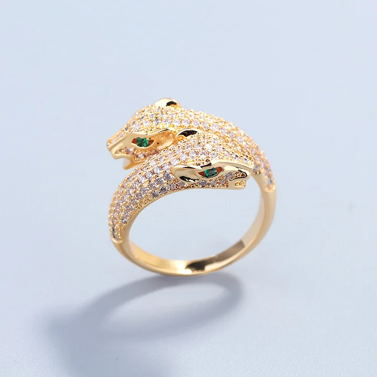 Leopard Bracelet Ring Set Zircon Hip Hop Bling Jewelry-VESSFUL