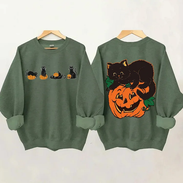 VChics Halloween Pumpkin And Cats Sweatshirt