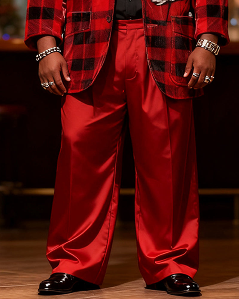 Big & Tall Men's Christmas Red And Black Plaid Print Suit