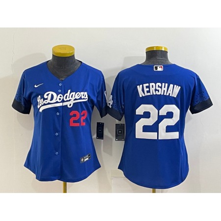 Women's Los Angeles Dodgers #22 Clayton Kershaw Royal City Connect Stitched Baseball Jersey(Run Small) 84B8