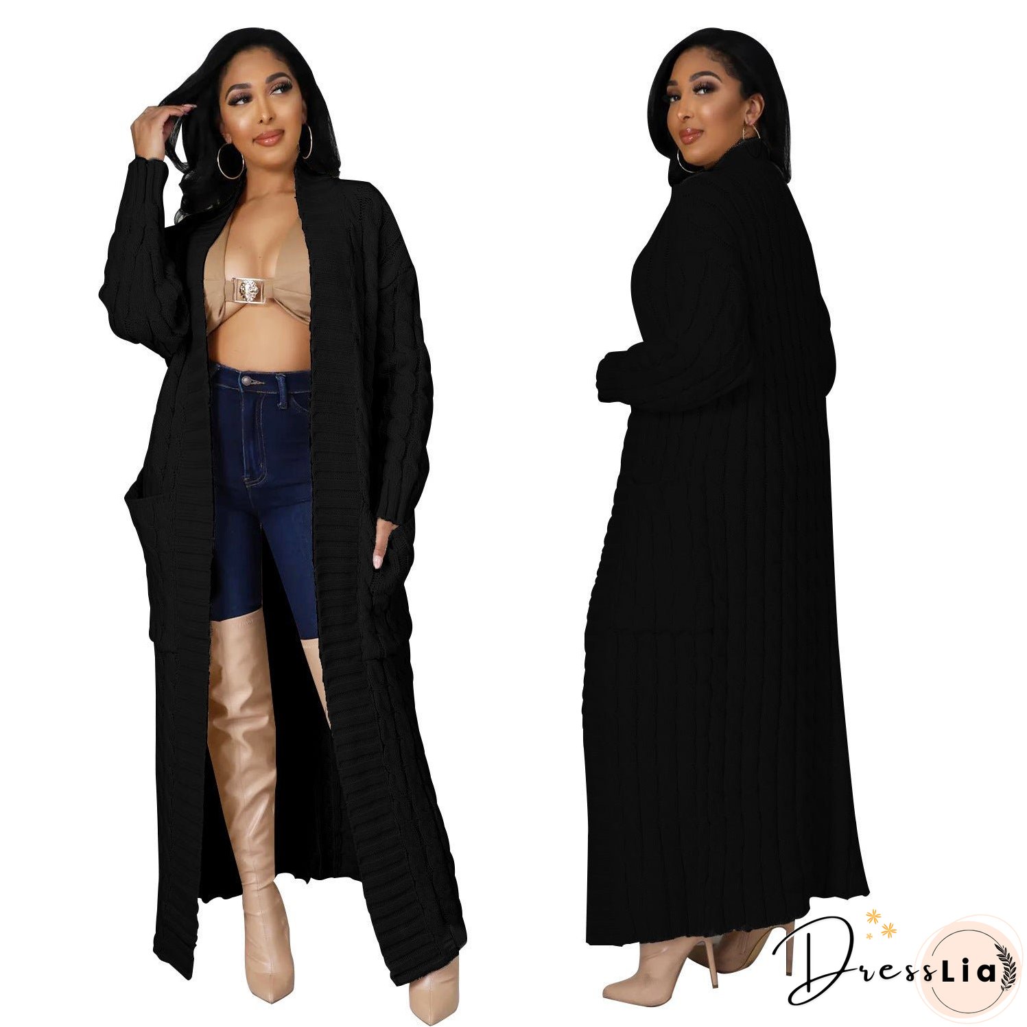 Women's Fashion Casual Long-sleeved Long Solid Color Sweaters