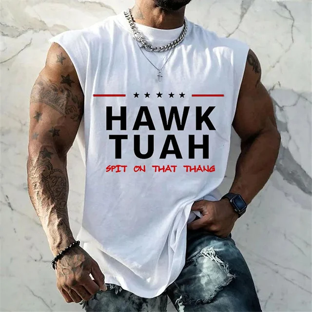 Men's Hawk Tuah Print Street Casual Tank Top