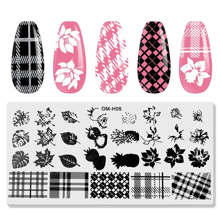 Nail Stamping Plate with Plaid and Flower Patterns