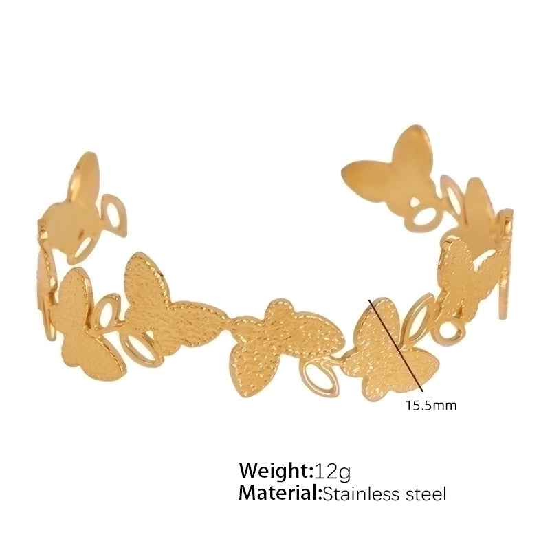 Vintage Style Punk Double Ring Waves Floral Titanium Steel 18K Gold Plated Bangle In Bulk