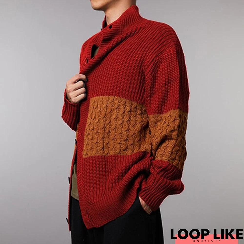 Men's Cardigan Long Sleeve Stitched Knitted Coat