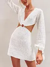 Sexy Hollow Backless V-Neck Bandage Long Sleeves A-Line Mini Dress 