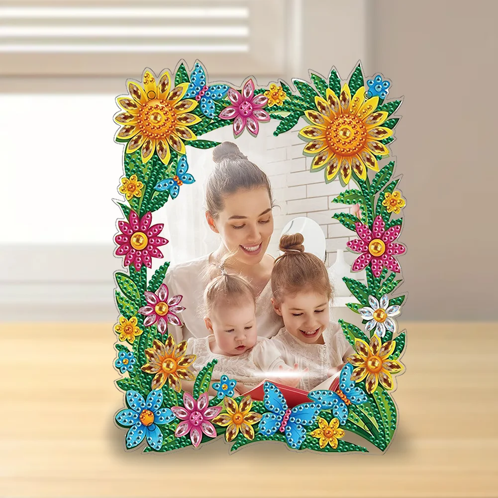 DIY Flower Special Shape Diamond Painting Table Top Photo Frame for Home Office
