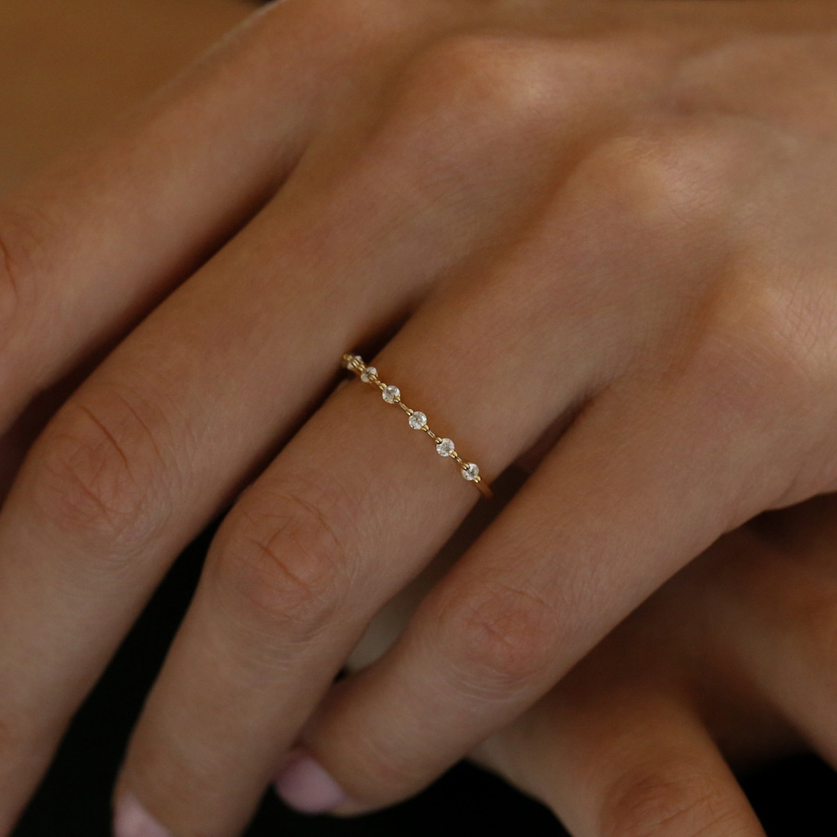 Ultra-thin sterling silver stacking ring with cubic zirconia 