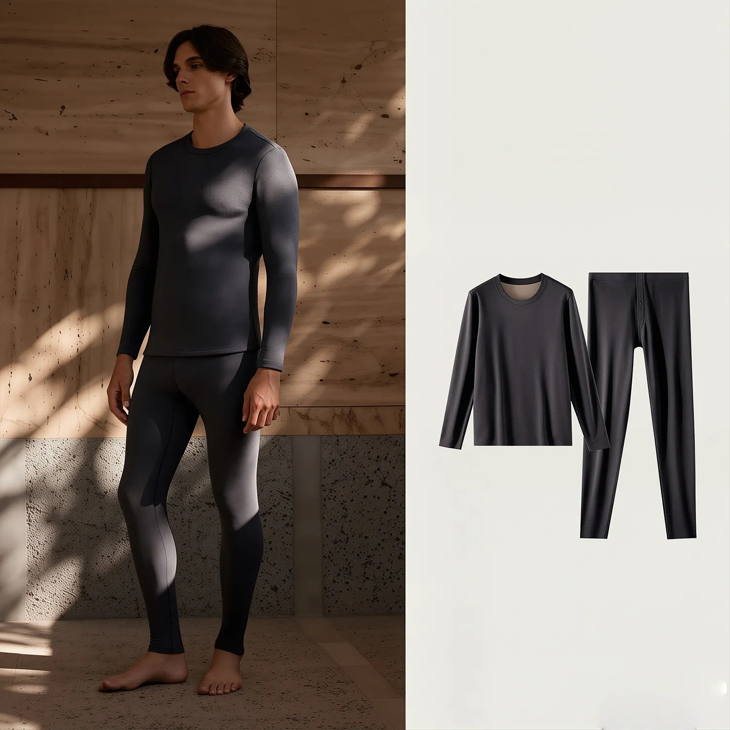 Men's Thermal Underwear Base Layer Set with Silk Cashmere Blend Inner Layer REAL SILK LIFE