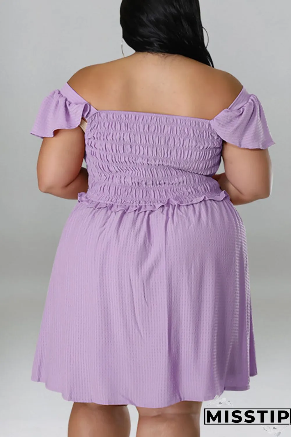Rose Red Casual Sweet Solid Patchwork Fold Off the Shoulder A Line Plus Size Dresses