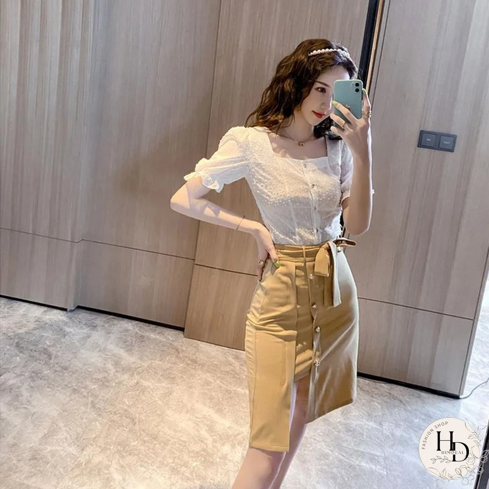 Square Collar Bodycon Two-Piece Set P15451