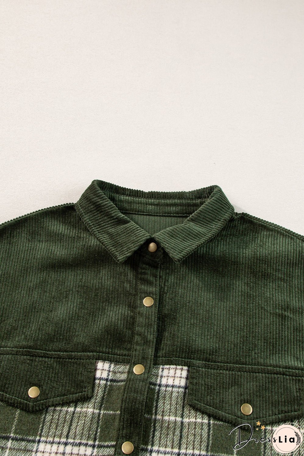 Green Plaid Corduroy Jacket with Pockets