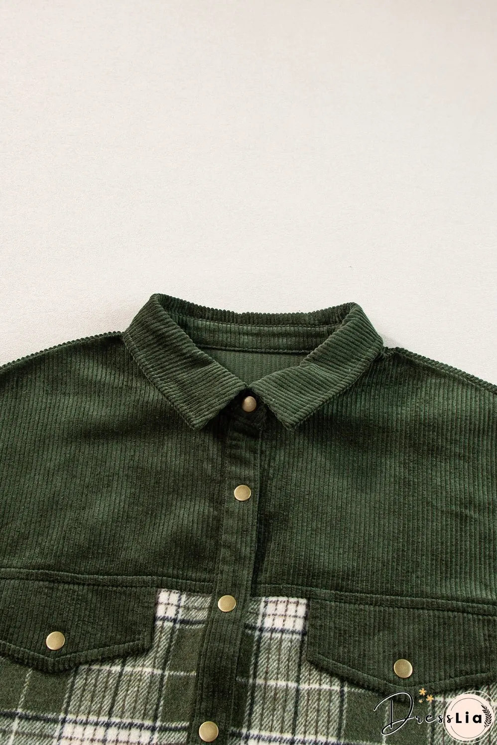 Green Plaid Corduroy Jacket with Pockets