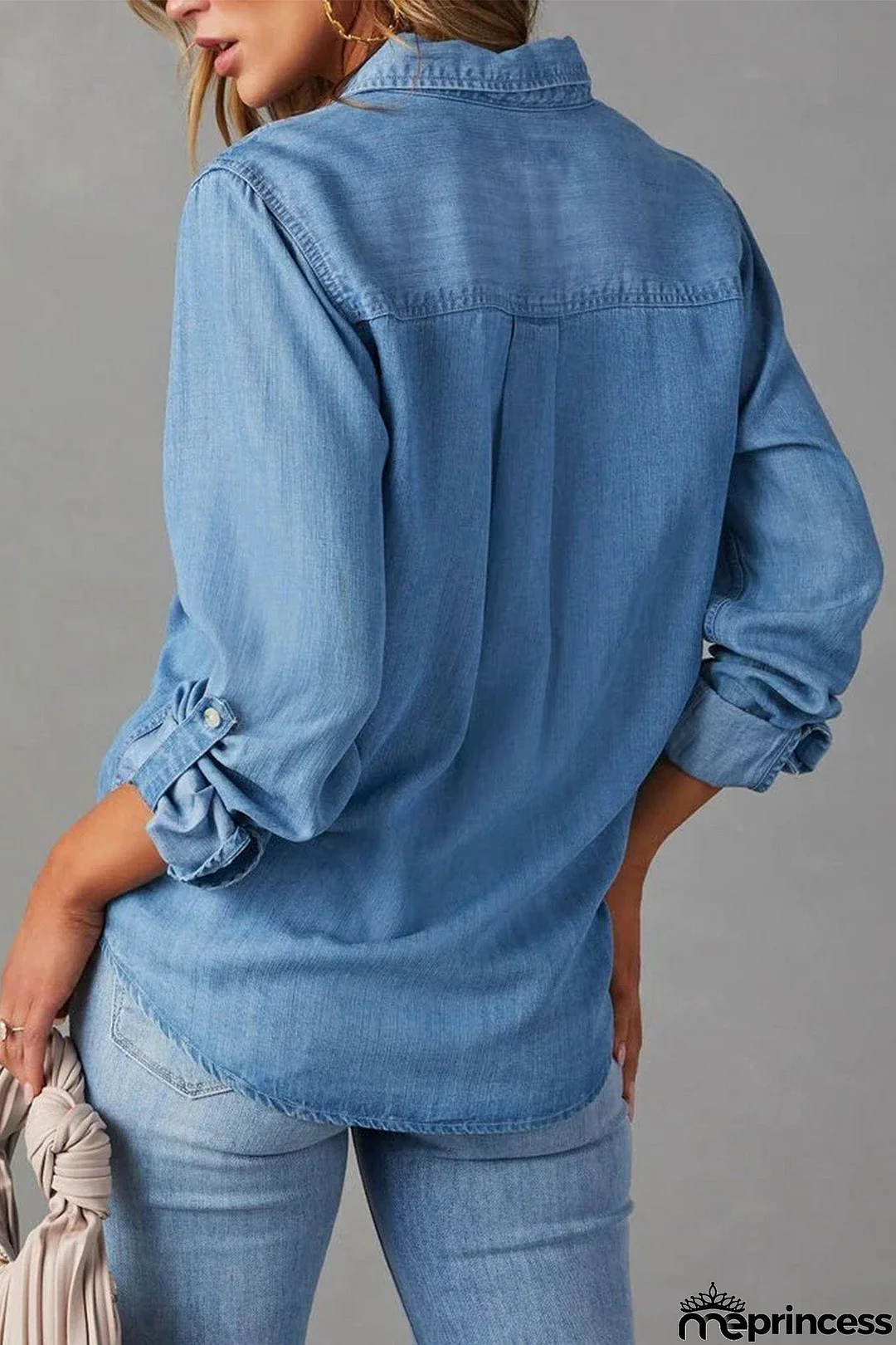 Long Sleeve Button-Up Denim Blouse