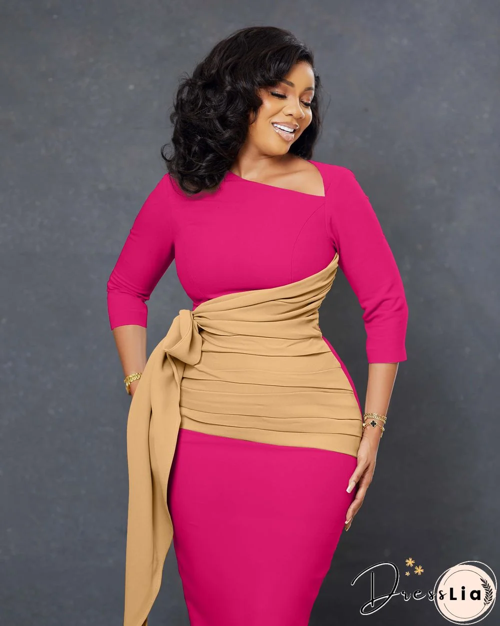 Elegant 3/4 Sleeve Bandage Ruched Pencil Dresses