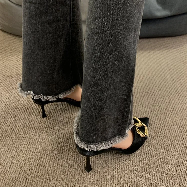 Wongn Wongn Spring Korean Version Metal Chain Pointed Hollow High Heels Letshoes Fashion Women's Shoes