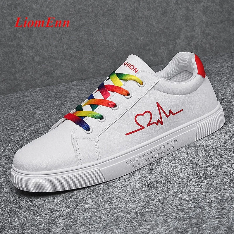 Rainbow White Sneakers Women Flat Shoes Tennis Female Designer Leather Sport Shoes Woman Man 2021 Spring Unisex Large Size 35-44