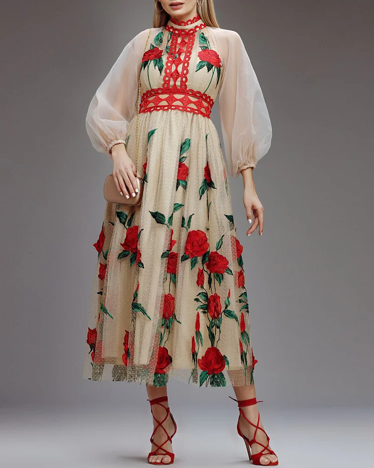 Floral Embroidered Lace Fashion Dress