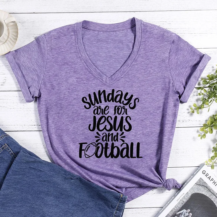 Sunday are for jesus and football V-neck T Shirt-Annaletters