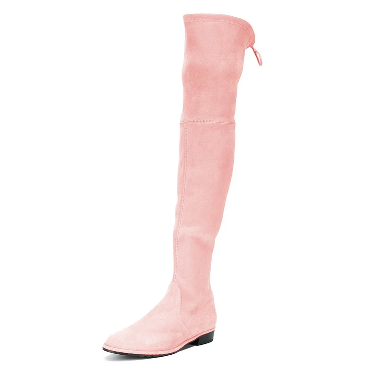 Pink Round Toe Chunky Heels Long Boots Vegan Suede Over-the-knee Boots |FSJ Shoes