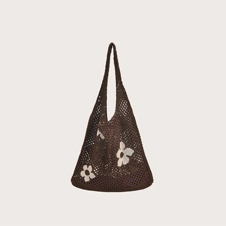 Flower Print Crochet Shopper Bag