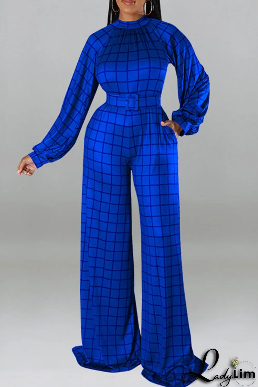 Tangerine Casual Plaid Print Patchwork O Neck Straight Jumpsuits