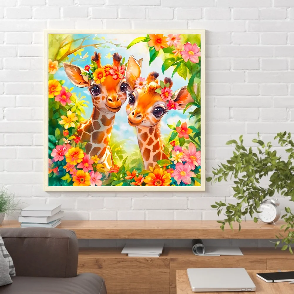 Diamond Painting - Full Round Drill - Flower Giraffe(Canvas|30*30cm)