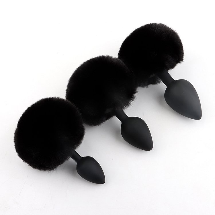Pure Love Fluffy Bunny Tail, Silicone Butt Plug (3PCS) Rose Toy