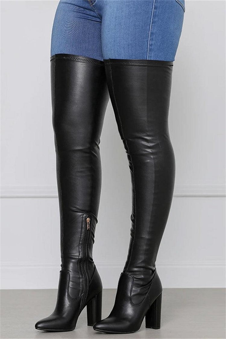 PU Leather Chunky Heels Casual Over-the-knee Boots Female Boots