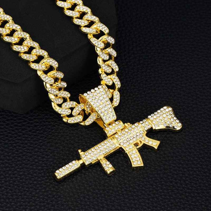 Hip-Hop Machine Gun Alloy Zinc Alloy Diamond Men's Pendant Necklace