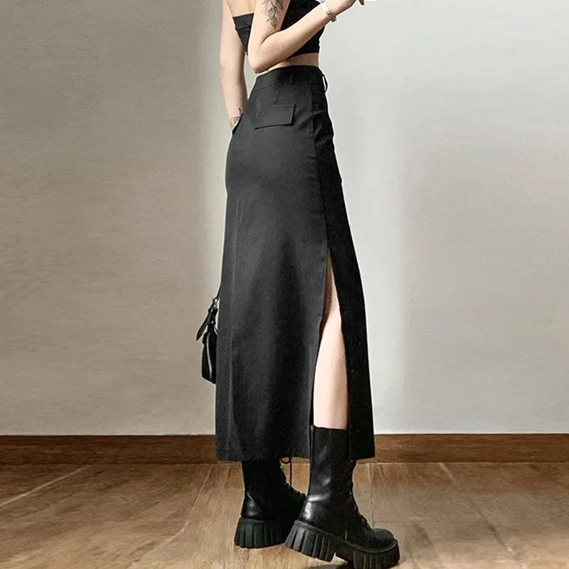 Brownm Academia Side Slit Maxi Skirt