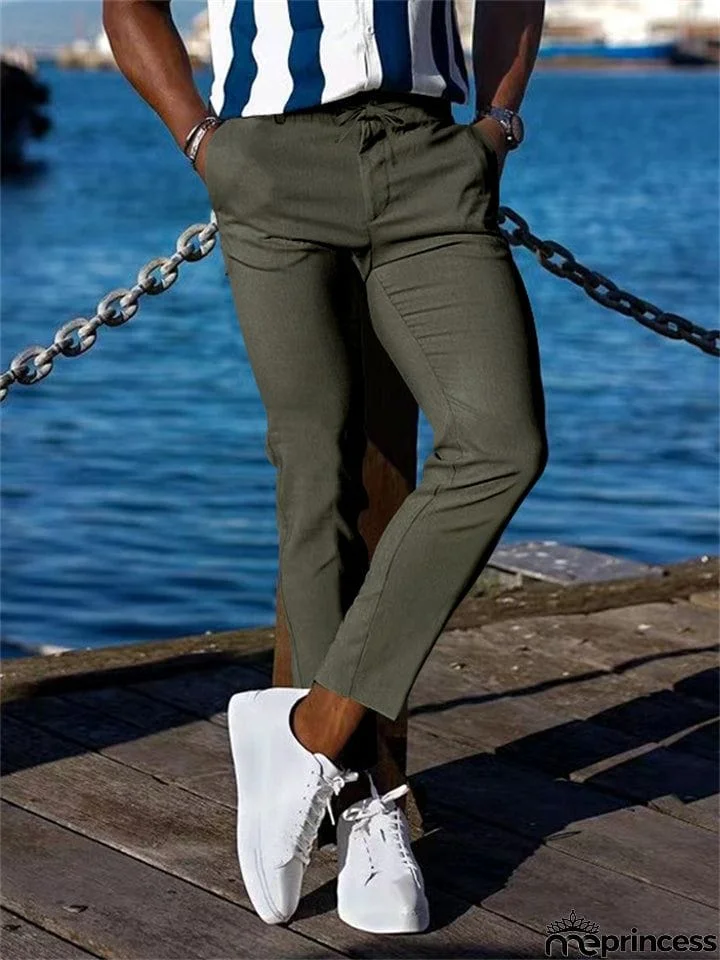 Men's Lace Up Elastic Waist Casual Business Pants