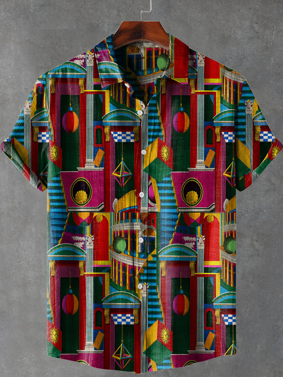 Abstract Geometric Strange Wonderland Art Print Casual 100% Cotton Shirt