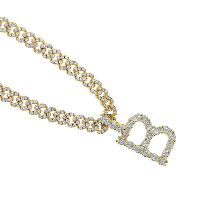 Iced Out Chain Bling CZ Initial Cuban Hiphop Women Necklace-VESSFUL