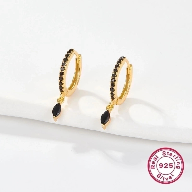 1 Pair 925 Sterling Silver Zircon Circle Drop Earrings