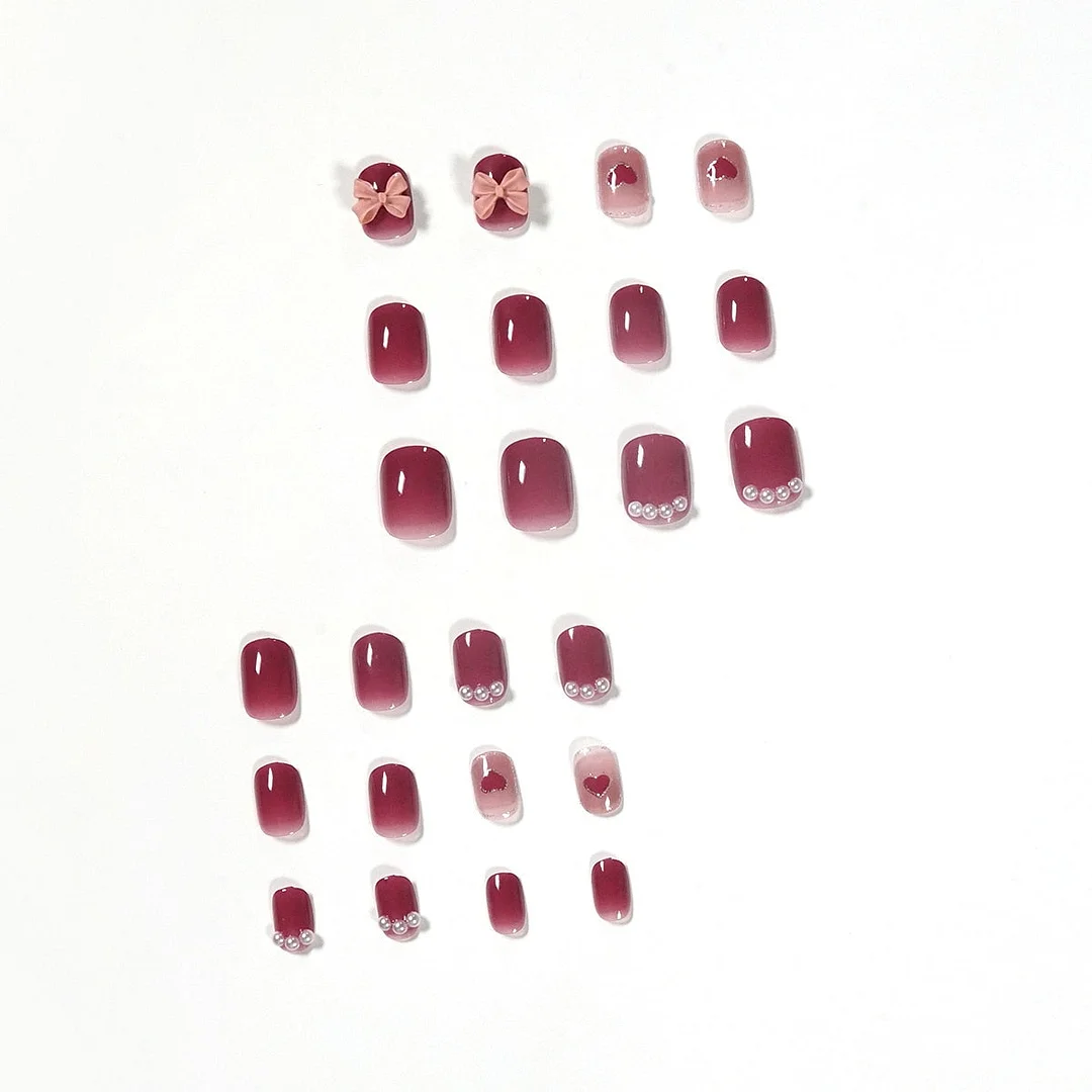 Fake Nails Heart Bow Pearl Full Cover Fake Nails DIY Glue Press On Nails Nail Supplies For Professionals-Nail Inspo
