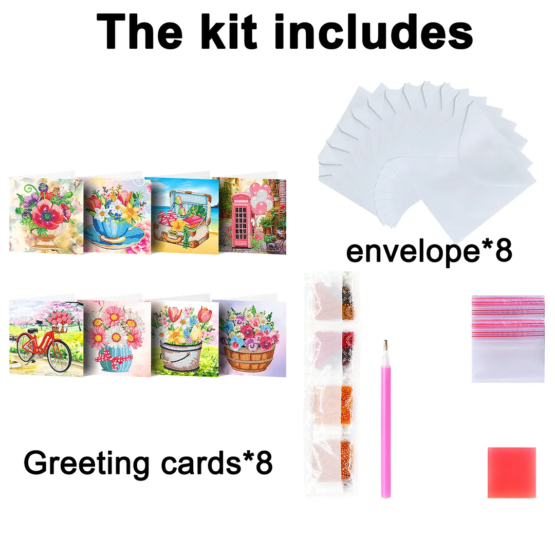 8PCS Garden DIY Diamond Painting Greeting Card Kits with Envelopes Diamond Art Greeting Cards Diamond Art Cards Kits for Adults DIY Crafts Family Friend Gifts