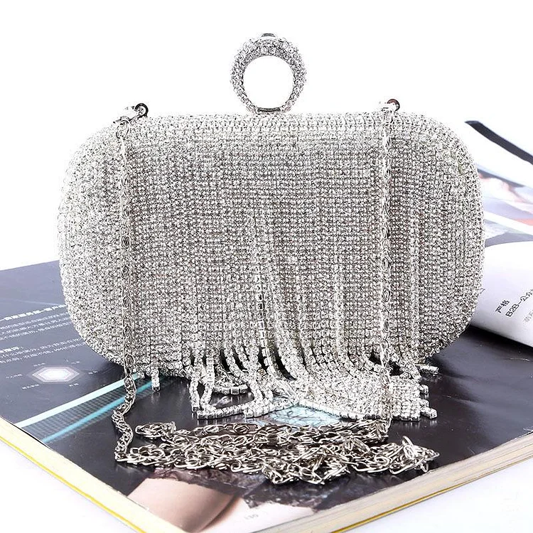 Fashion Rhinestone Chain Tassel Women Evening Prom Bag